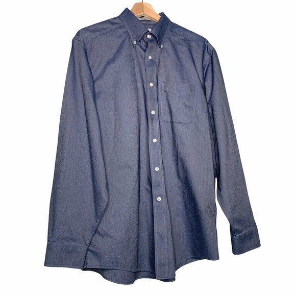 LL Bean Button Down Shirt Mens 15.5 / 34 Wrinkle Resistant Traditional Fit Blue - Picture 2 of 12